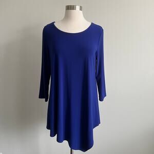 Clara Sunwoo Asymmetrical Tunic Blouse Scoop Neck Small Packable Career Artsy